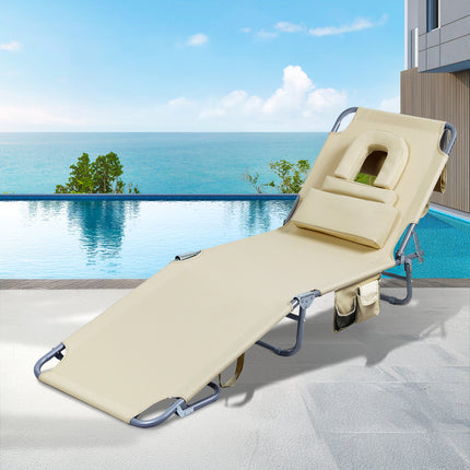 Levede Foldable Beach Lounge Chairs with Face Hole Khaki-1973193484198350855