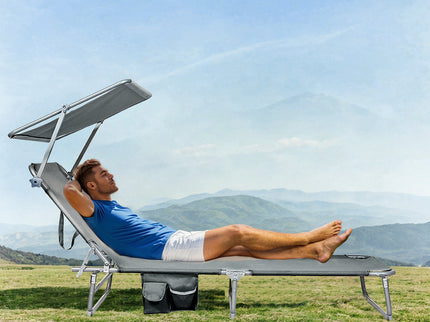 Levede Foldable Lounge Chairs with Canopy Grey-1910112248400056327