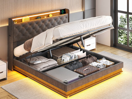 Levede Double Bed Frame Gas Lift LED Light-1910112230737842183