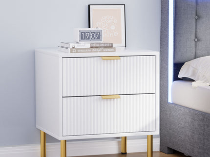 Levede Bedside Table with 2 Drawers White Metal Legs-1910112269535154182
