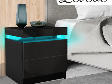 Levede Bedside Tables Side Table 2 Drawers Black-1910113068461985799