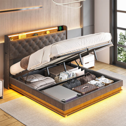 Levede King Bed Frame Gas Lift Storage LED Light USB-2006733381597007879