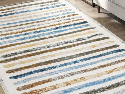 Marlow Floor Rug Short Pile Washable Carpet Soft Plush Non Slip Stripe 200x230-1910112210240278535