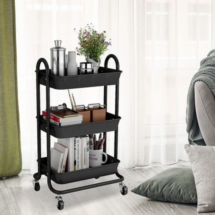 Levede 3 Tiers Kitchen Storage Trolley Black-1973193878030913543