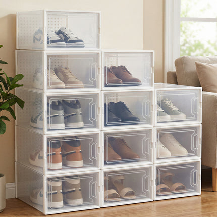 Stacked Shoe Rack Storage Boxes 12 Pcs Stackable Clear Plastic Display Cases-2065254306415775751