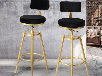 Levede 1x Velvet Bar Stools Kitchen Black-1864183228177453063