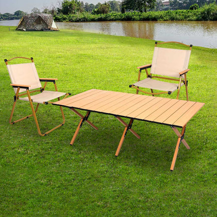 Levede Folding Camping Table Chair Set Oak-1975420437819166727