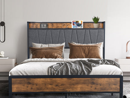 Levede Double Bed Frame Tufted Headboard USB Charge-1910112197686726663
