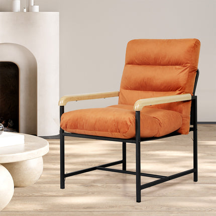 Levede Metal Framed Lounge Chair Velvet in Orange-1954802470106566663