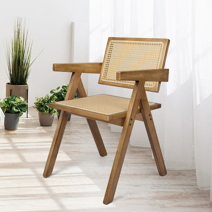Levede 2x Dining Chair Solid Wood Rattan Natural-1973194082629062663
