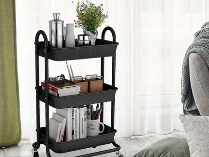 Levede 3 Tiers Kitchen Storage Trolley Black-1917016722502717447