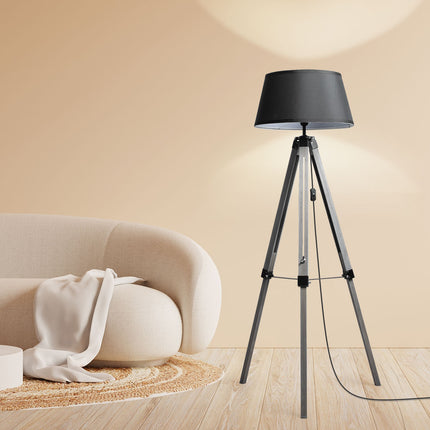 EMITTO Tripod Wooden Floor Lamp Shaded Grey-1973193957273899015