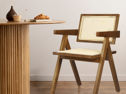 Levede 1x Walnut Wicker Armchair Dining Chair-1942353409952845830