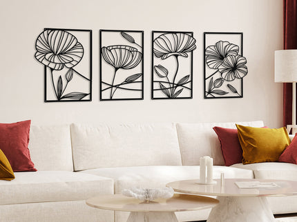 Yezi Metal Wall Art 4Pcs Floral Minimalist Line Decor-1910149776071069703