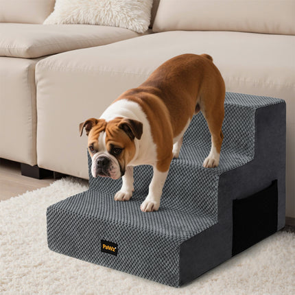 Pawz 3 Steps Pet Stairs Dog Ramp High Density Foam Grey-2006733392930017287