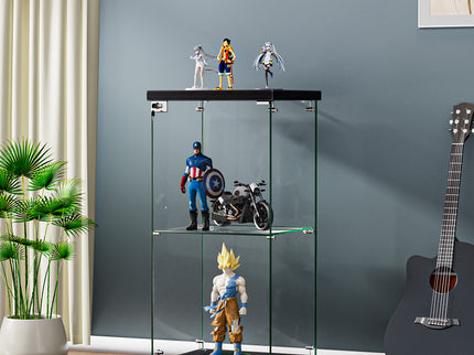 Stacked Display Cabinet Collection Storage Tempered Glass 2 Tier With Lock Black-1917016713753399303