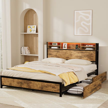 Levede King Bed Frame Industrial Storage LED Charing-2011971104339529735