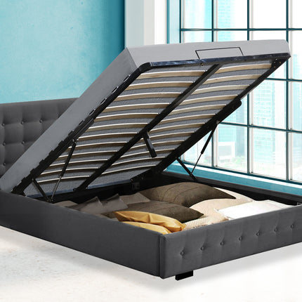 Levede Fabric Bed Frame Queen Tufted Dark Grey-1973194028933582855