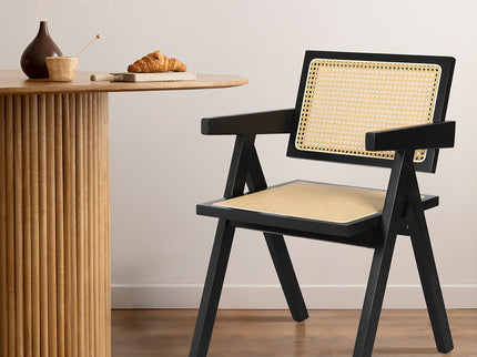 Levede 1x Black Wicker Armchair Dining Chair-1942353409436946438