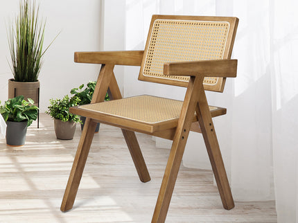 Levede 1x Dining Chair Solid Wood Rattan Natural-1942353409743130631