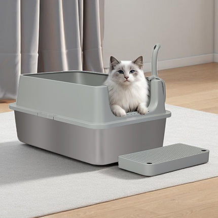 Pawz Stainless Steel Large Semi-Enclosed Cat Litter Box-2029387298738671623