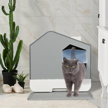 PaWz Fully Enclosed Cat Litter Box Mat Grey-1975420395884515335