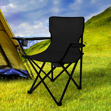 Levede 2Pcs Camping Chairs Folding Arm Black-1975420433268346887