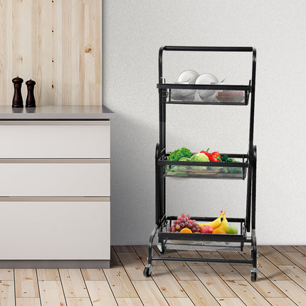 Levede 3 Tier Kitchen Trolley Cart Swivel Black Colour-1975420477254012935