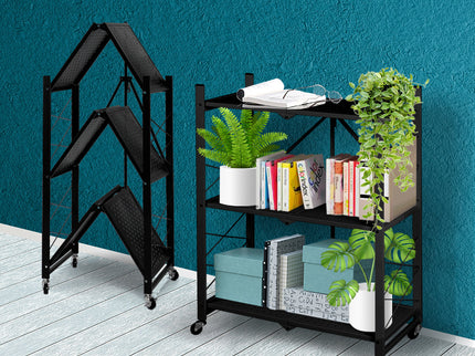 Levede Foldable Storage Shelf Display Black 3 Tiers-1864184714152251399