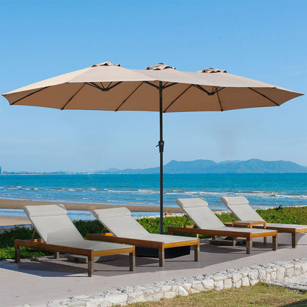 Centra 4.5M Double-sided Patio Umbrella Outdoor Umbrella Base Stand Khaki-1954802422325055495