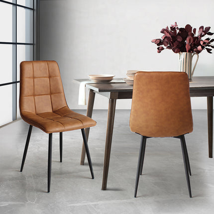 Levede 4x Dining Chairs Kitchen Chair Brown Faux Leather-1973194074588581895