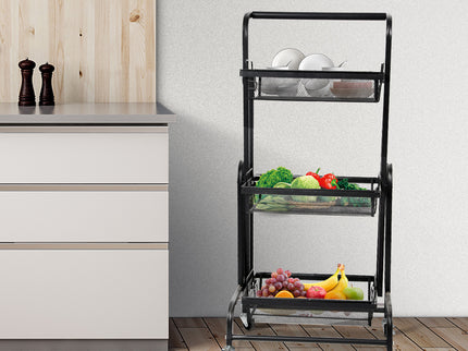 Levede 3 Tier Kitchen Trolley Cart Swivel Black Colour-1864184350699032583