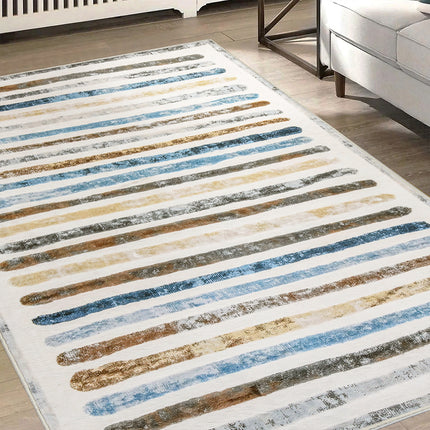 Marlow Floor Rug Short Pile Washable Carpet Soft Plush Non Slip Stripe 160x120-1975420390134124551