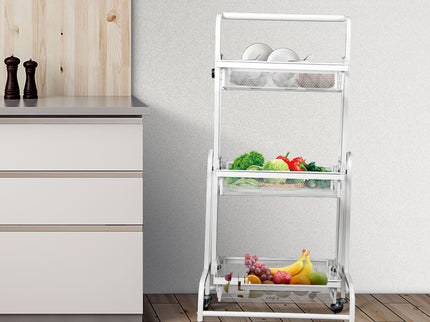Levede 3 Tier Kitchen Trolley Cart Swivel White Colour-1864184350837444615