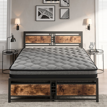 Metal Bed Frame Mattress Base Set Wood Queen-1975420522095316999