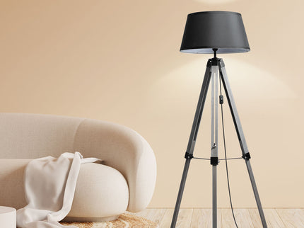 EMITTO Tripod Wooden Floor Lamp Shaded Grey-1864184396748296199
