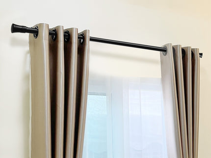 Marlow Black Curtain Rod Steel Quiet Rail Pole Pommel Set Extendable-1910112208768077831