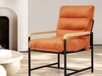 Levede Metal Framed Lounge Chair Velvet in Orange-1910149775139934215