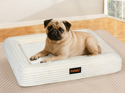 Pawz M Size Orthopedic Dog Bed with Corduroy Removable Cover Waterproof Washable Beige-1954802489291313159