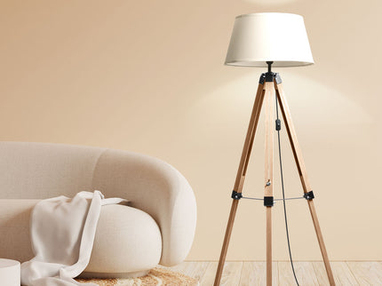 EMITTO Tripod Wooden Floor Lamp Shaded Natural-1864184396886708231