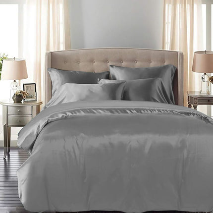 DreamZ Silky Satin Quilt Cover Set Bedspread Dark Grey King-1954802915591983111