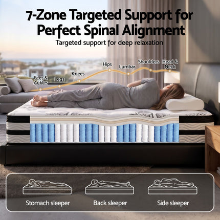 Giselle Queen 34cm 5-Zone Euro Top Pocket Spring Mattress with 2 Natural Latex Contour Pillows