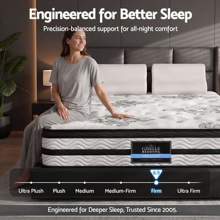 Giselle Queen 34cm 5-Zone Euro Top Pocket Spring Mattress with 2 Natural Latex Contour Pillows