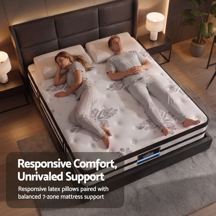 Giselle Queen 34cm 5-Zone Euro Top Pocket Spring Mattress with 2 Natural Latex Contour Pillows