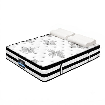 Giselle Queen 34cm 5-Zone Euro Top Pocket Spring Mattress with 2 Natural Latex Contour Pillows