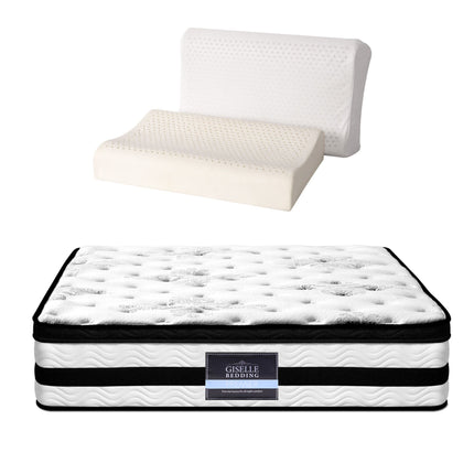 Giselle Queen 34cm 5-Zone Euro Top Pocket Spring Mattress with 2 Natural Latex Contour Pillows