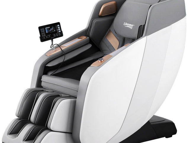 Livemor 4D Massage Chair Electric Recliner Double Core Mechanism Massager ROWA White
