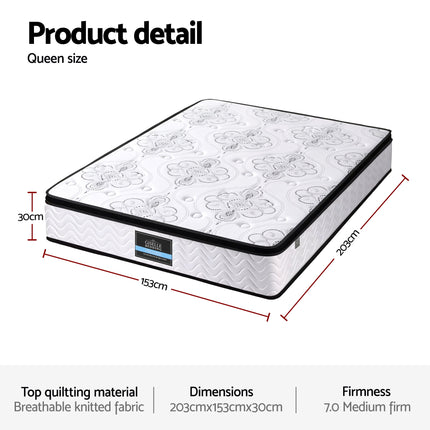 Giselle Bedding 30cm Mattress Pocket Spring Medium Firm Foam Euro Top Queen
