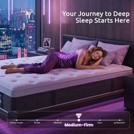 Levitex Queen Mattress Lumbar Support, 5-Zone Pocket Springs & 2-Row Hardened Edges for Deep Sleep, Cooling Gel Memory & Egg-Crate Foam