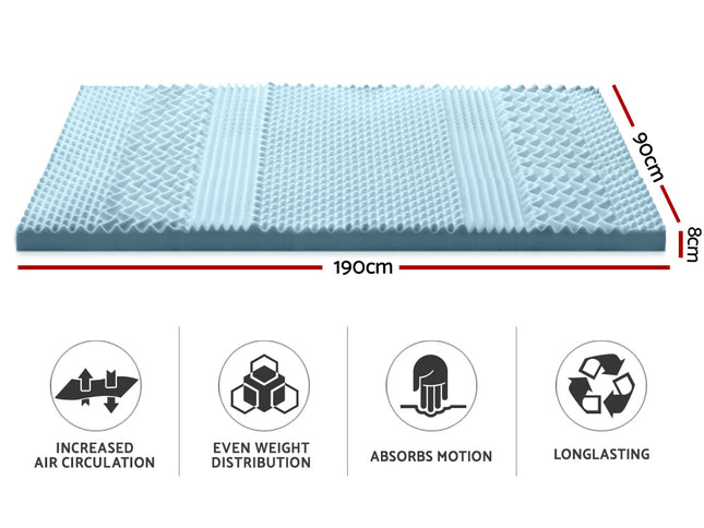 Giselle Bedding Memory Foam Mattress Topper 7-Zone 8cm Single